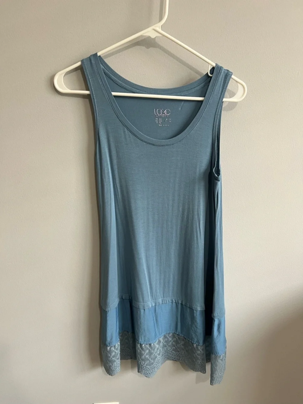 LOGO Layers by Lori Goldstein Size XXS Blue Knit Tank with Lace & Woven Trim